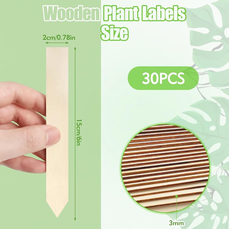 FLATRI 30Pcs Wooden Plant Labels, Outdoor Indoor Garden Markers and Name Tags for Seedlings Flowers Vegetables - Reused Waterproof Plant Label Stakes, 6 x 0.78in - Image 2